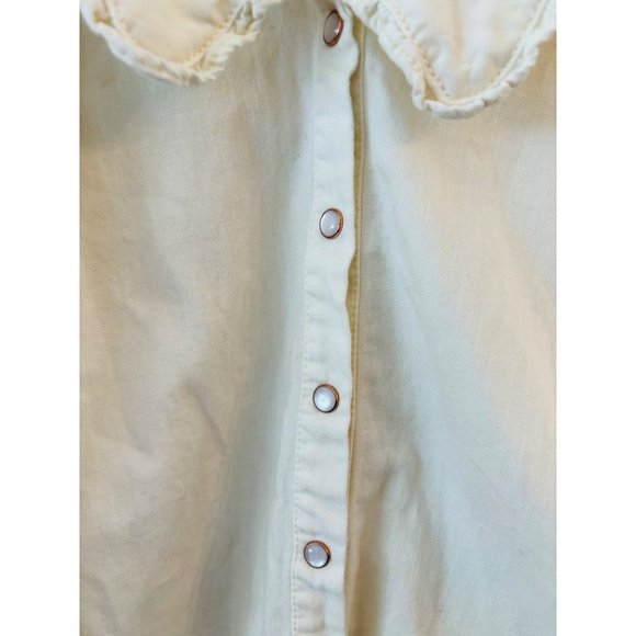 Free People Charlie Denim Button Down Top Dress Ecru Ruffle Trim Size M - Picture 7 of 11